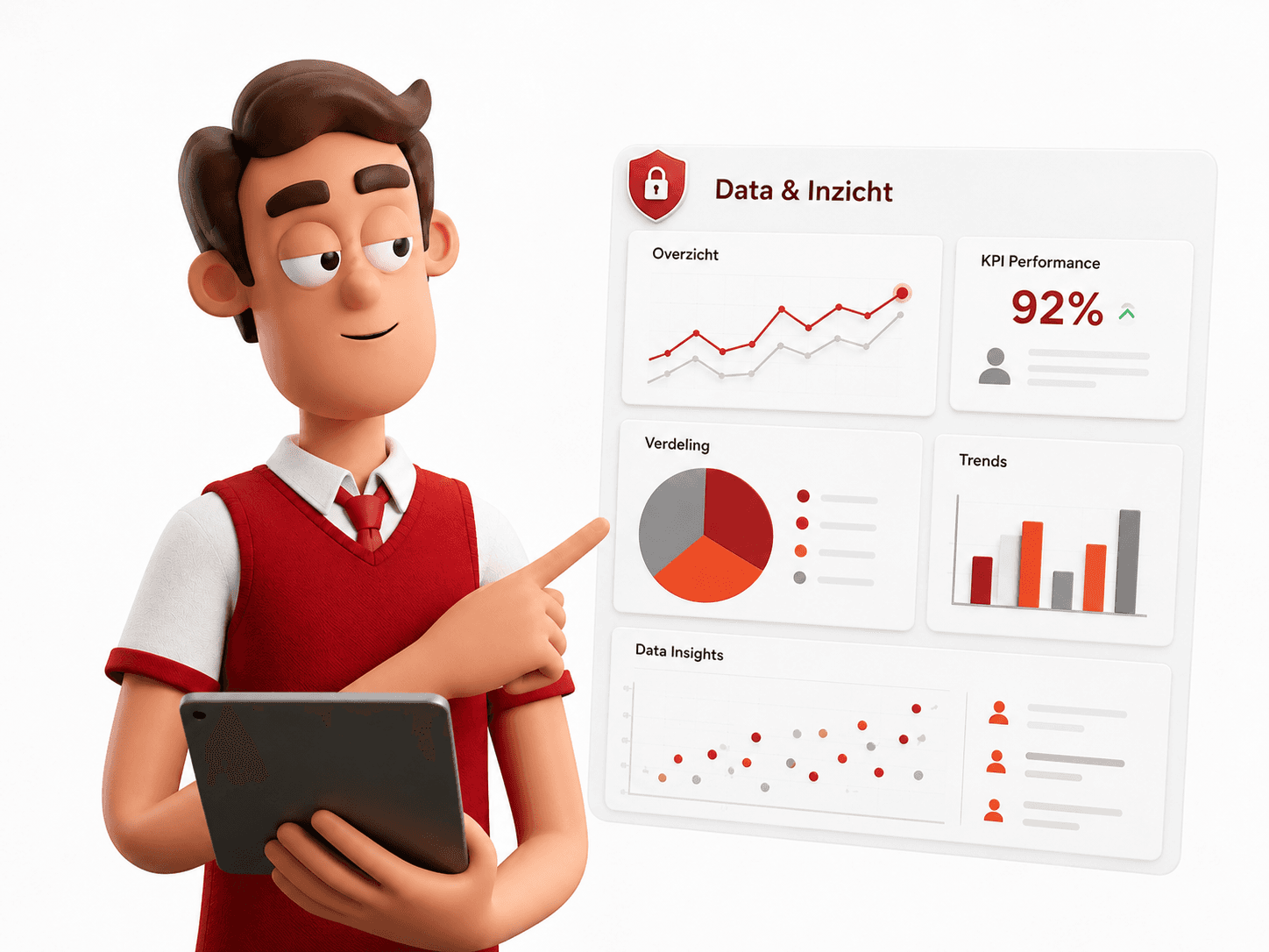 Fin bij een dashboard met data en inzichten