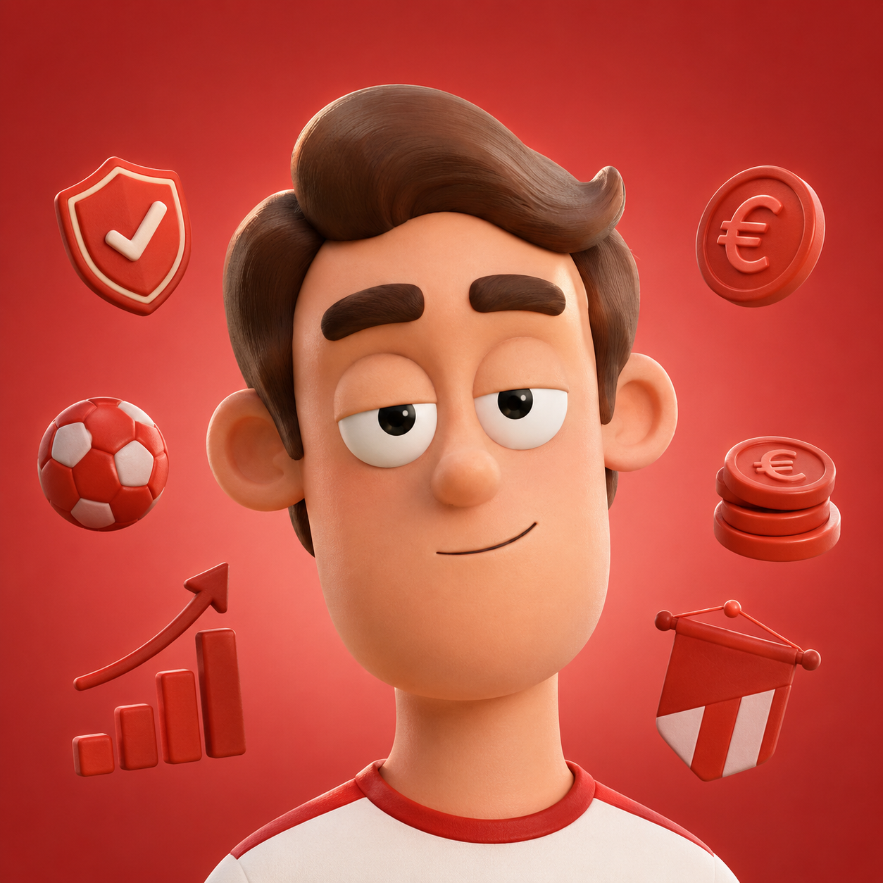 Portret van Fin met financiële en sporticonen