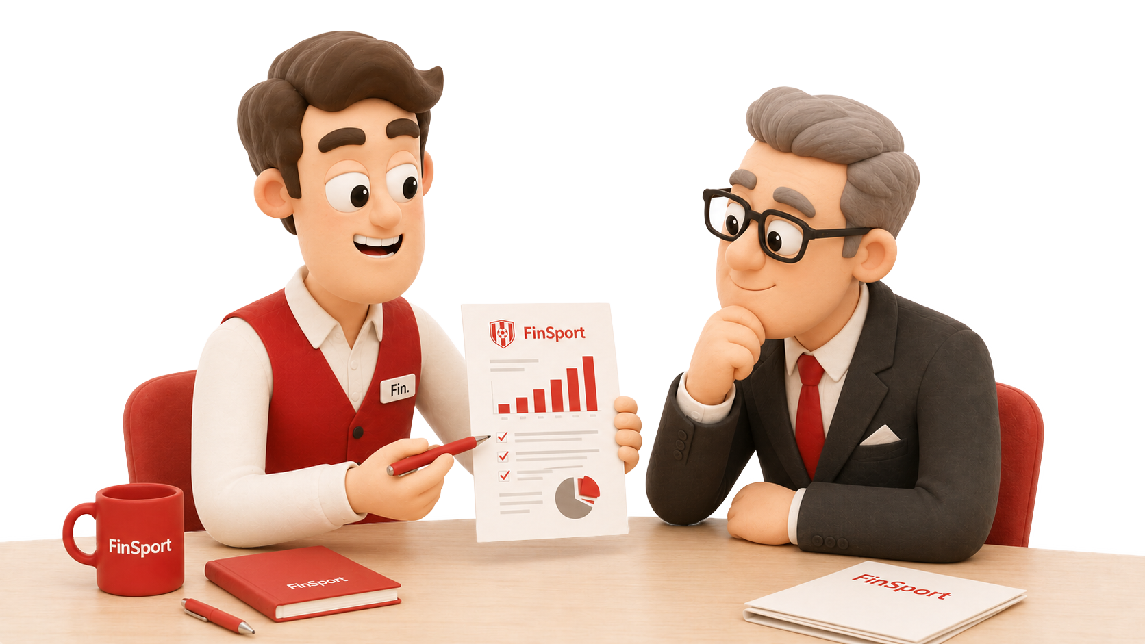 Fin bespreekt een financieel rapport met een partner